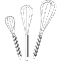 Linghhang - 3pcs Argent,Fouet Cuisine Inox Professionnel, Batteur Manuel à Œufs Contient 21cm, 26cm, 29cm, Fouet pour Mélanger, Remuer la Pâte, les
