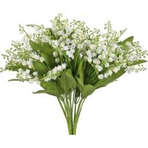 3PCS Fleurs Artificielles Intérieur Extérieur Arbuste Artificiel avec Fleurs Blanches et Feuilles Vertes pour Déco Mariage Table Maison Jardin