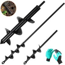 3PCS Mèche Jardin Tariere pour Perceuse ø 80mm×300mm+ ø 40mm×420mm+ ø 40mm×220mm Foreuse Jardin en Spirale avec Gants Jardinage - Rapidement Creuser
