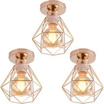 Norcks - 3PCS Modern Vintage Ceiling Lights Metal Ceiling Light, Minimalist Chandelier Retro Indoor Ceiling Light Gold For Hallway Living Room