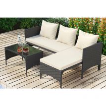 3Pcs Outdoor Rattan Furniture Patio Sofa Set with Loveseat Lounge Chair Table Black