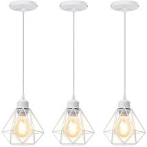Norcks - 3PCS Plafonnier Rétro Blanc Suspension Luminaire Vintage D'Intérieur Suspension Lustre E27 Cage En Métal
