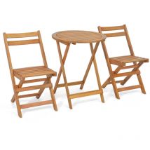3pcs salon de jardin pliable en bois d'acacia ensemble de table et 2 chaises conception à lattes salon terrasse bistrot