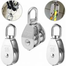 3PCS Poulie Double inox pivotant Double poulie,Poulie de Levage Rouleau de Chargement,Poulie en Acier Inox,Poulie Simple Bloc,Poulie Simple en Acier