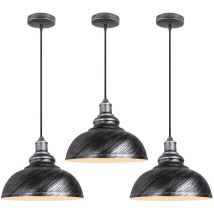Norcks - 3PCS Suspension Luminaire Rétro Vintage Douille E27 Lustre D'Intérieur Abat-Jour En Métal Pour Bar, Grange, Café, Loft, Argent