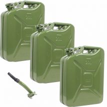 3x 20l Benzinkanister Aus Olivgrünem Metall Inkl. Ausgießer Geeignet Für Z.b. Benzin Oder Diesel
