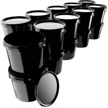 20x Eimer mit Deckel 5l Schwarz Rund Kunststoff Eimer Lebensmittelecht, luftdicht und stabil