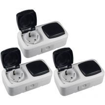 3x Feuchtraum IP44 250V 10A 16A Kombi Schalter Steckdose Aufputz