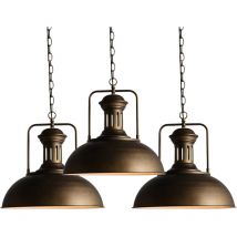3X Lampada a Sospensione, Vintage Lampadario da Soffitto con Ø33cm Paralume in Ferro, Industriale Stile Cupola Illuminazione Edison E27 per Corridoio