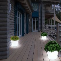 Vaso da fiori a led solare Vaso da fiori Vaso da fiori luminoso Illuminazione solare per vasi da fiori, bianco satinato, batteria led, h 19,5 cm, set