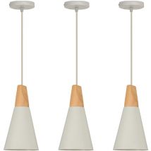 3X Modern Pendant Light White, Metal And Wooden Lamp Shade, Nordic Pendant Lights Contemporary Style Ceiling Light Retro Hanging Lamp