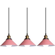 3x Retro Pendelleuchte, 22cm Hängelampe Vintage Industrial Style Metall Deckenleuchte E27 Für Esszimmer Küche Restaurant Cafét Bars - Rosa