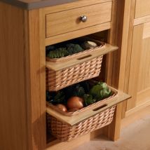 Tire Cesta Mimbre Cajón Gaveta x3 600mm Solución Almacenamiento Cocina Alacena Despensa Armario con Asa Rústica Madera de Haya Maciza Estilo Granja