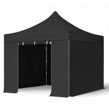 3x3 M Faltpavillon, Premium Stahl 40mm, Seitenteile Ohne Fenster, Schwarz