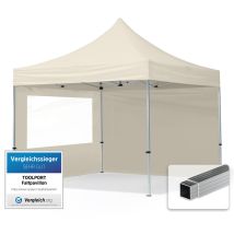 3x3 m Faltpavillon, economy Alu 32mm, Seitenteile mit Panoramafenster, creme