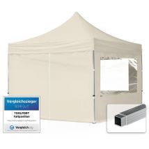 3x3m Faltpavillon, economy Alu 32mm, Seitenteile mit Panoramafenster, creme
