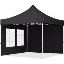3x3 M Faltpavillon, Economy Stahl 30mm, Seitenteile Mit Sprossenfenstern, Schwarz
