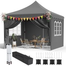Liferun - 3x3m Gartenpavillon, Gartenzelt, Pavillon, wasserdichtes Faltdach, uv 50+, mit 4 Wänden, 4 Sandsäcken, für Party, Camping