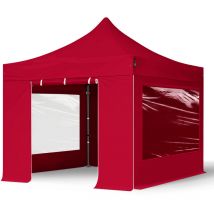 3x3m gazebo pieghevole con laterali (finestre panoramiche), premium acciaio, rosso