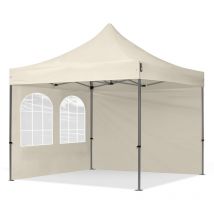 Toolport - 3x3m gazebo pieghevole con laterali (finestre), premium acciaio, crema