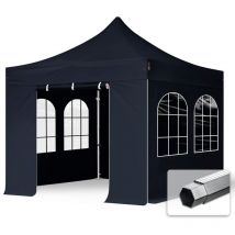 House Of Tents - 3x3m gazebo pieghevole pvc 850 ignifugo con laterali (finestre), professional 40mm alluminio, nero