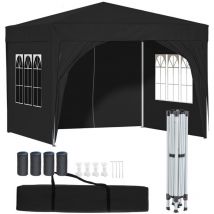 3x3m Wasserdicht Gartenzelt Pop-up Pavillon Gartenpavillon Partyzelt Faltzelt mit 4 Seitenwänden Schwarz