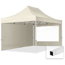 3x4,5 m Faltpavillon, economy Stahl 30mm, Seitenteile mit Panoramafenstern, creme