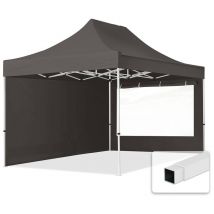 3x4,5 M Faltpavillon, Economy Stahl 30mm, Seitenteile Mit Panoramafenstern, Dunkelgrau