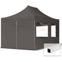 3x4,5 m Faltpavillon, economy Stahl 30mm, Seitenteile mit Panoramafenstern, dunkelgrau