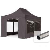 Toolport - 3x4,5m gazebo pieghevole con laterali (finestre panoramiche), premium acciaio, grigio scuro