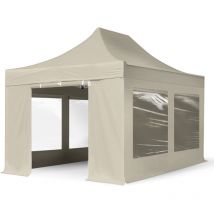 3x4,5m gazebo pieghevole pes 800 con laterali (finestre panoramiche), professional 40mm alluminio, crema