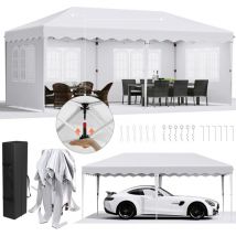 Tlgreen - 3x6 Faltbarer Gartenpavillon, Wasserdicht und Stabil, Empfangszelt, mit 4 Seitenteilen für Strand Camping Markt, Weiß