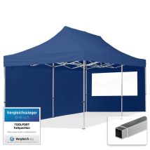 3x6 m Faltpavillon, economy Alu 32mm, Seitenteile mit Panoramafenstern, blau