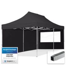 3x6 m Faltpavillon, economy Alu 32mm, Seitenteile mit Panoramafenstern, schwarz