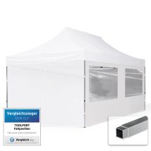 3x6 m Faltpavillon, economy Alu 32mm, Seitenteile mit Panoramafenstern, weiß