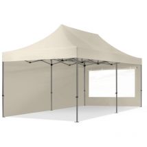 3x6m gazebo pieghevole con laterali (finestre panoramiche), premium acciaio, crema