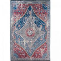 Tapis kilim 120x170 cm – Polyester – Rouge et bleu – Antidérapant – Lavable en machine