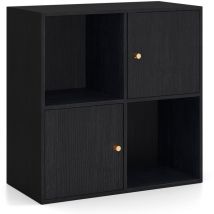 Costway - 4-Cube Bookcase 3-Tier Bookshelf Storage Organizer w/2 Cabinets-Black