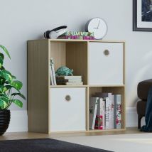 Home Discount - Durham 4 Cube Bookcase Shelf Wooden Display Storage Rack Free Standing Shelf Unit, Oak-2-White-Baskets