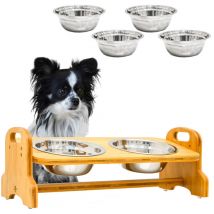 4 CUENCOS: Comedero Perro Elevado - Gatos Comedero - 40x18x15 Acero Inoxidable