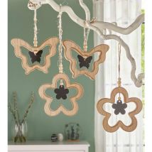 4 Dekohänger 'Schmetterling & Blume' aus mdf & Metall, Fensterdeko zum Aufhängen, Frühlingsdeko hängend