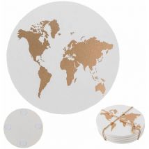 4 dessous de verres Blanc et Or Mappemonde