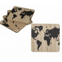 4 dessous de verres Mappemonde modèle noir