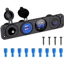 4 en 1 Marine Switch Panel, 12V 4.2A Dual usb Socket Chargeur Prise de Courant et led Voltmètre et Allume-cigares -