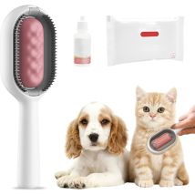 4 en 1 Peigne Epilation pour Animaux Compagnie, Brosse chien avec réservoir d'eau, Brosse chat avec lingettes humides, Brosse poils animaux, pour