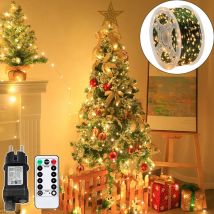 Guirlande lumineuse pour sapin de Noël télécommandée, fil de cuivre, lanternes, fil vert, led, fil de cuivre, Noël étoilé (fil vert 30 mètres, 300