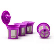 Linghhang - 4 filtres à café réutilisables – Capsules de café rechargeables avec filtre intégré pour cafetière à une tasse (violet)