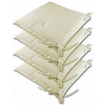 Detex - Set de 4x Cojines para asientos Almohadones 45x40x6cm para sillas con cintas de sujeción Beige
