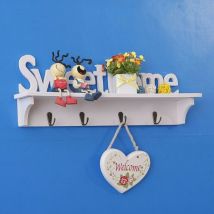 4 Haken Hölzerne Wandgarderobe mit Regal Kleidung Hut Schlüssel Kleiderbügel Dekor