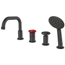 Sea-horse - Industrial Style Bathtub Tap Black Red Handle 4 Hole Mount